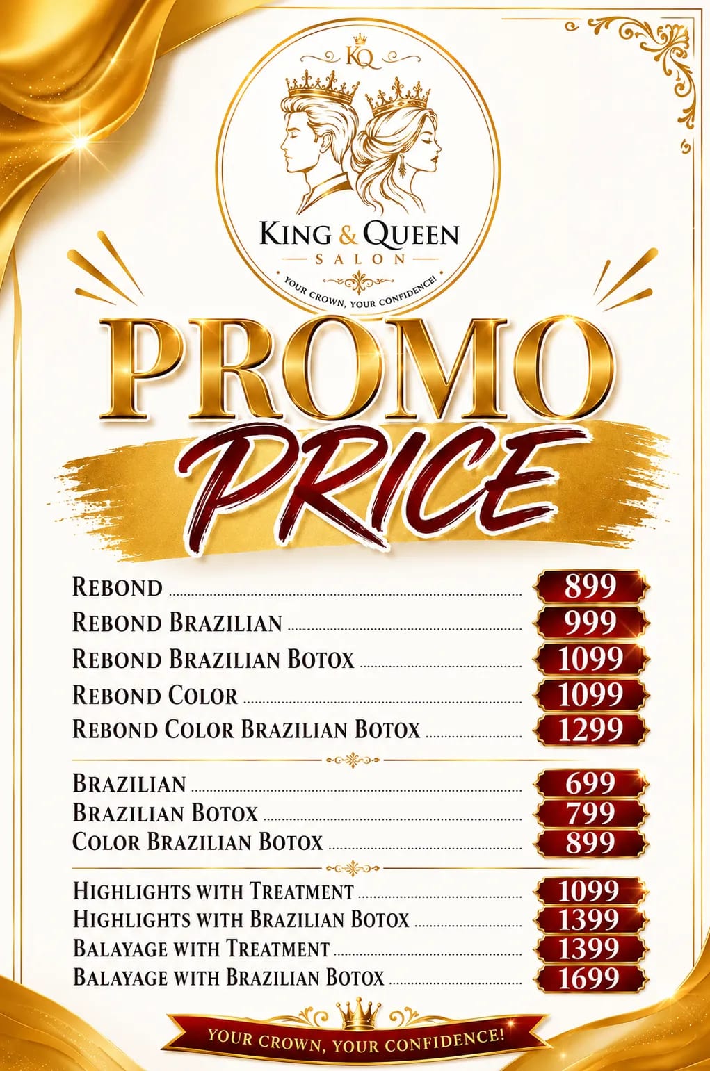 King & Queen Salon promo prices
